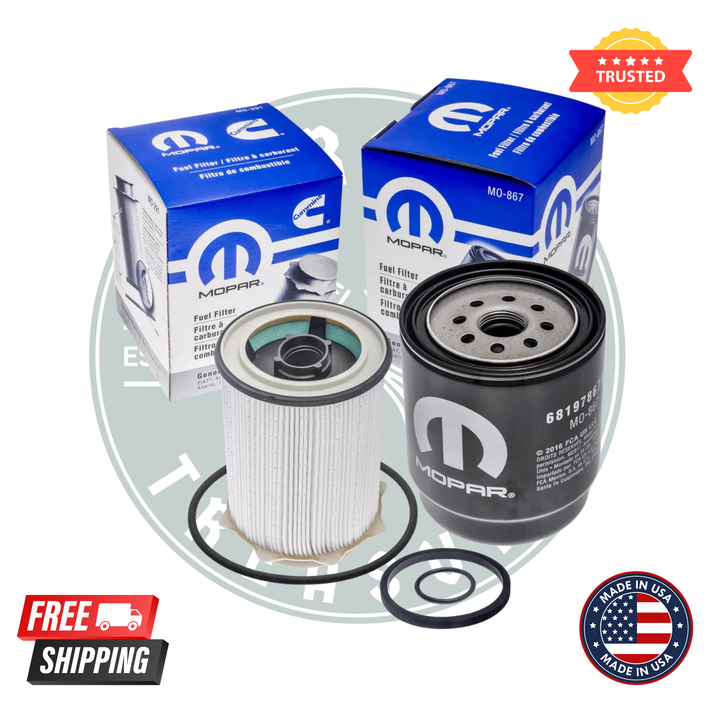 Mopar Oil Fuel Filter Set 68197867AB, 68157291AA (MO-867, MO-291) 6.7L Cummins for 2013-2018 Dodge Ram 2500-5500