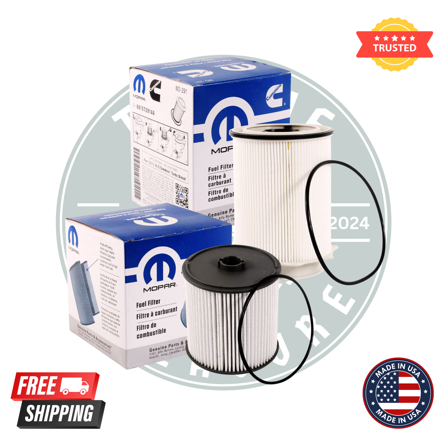 2019-2024 Dodge Ram 2500-5500 6.7L Mopar fuel filters 68157291AA, 68436631AA kit OEM