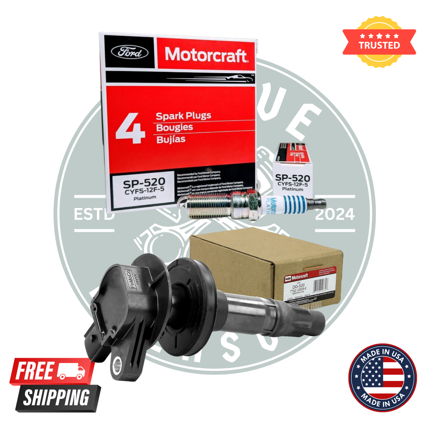 Motorcraft DG520 Ignition Coils & SP520 Spark Plugs – Set of 6 | OEM Ford Replacement