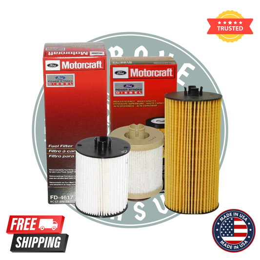 Motorcraft FD-4617 and FL-2016 filter kit
Ford 6.7L Powerstroke maintenance filter set
Motorcraft diesel fuel and oil filter combo
Powerstroke service filter kit replacement